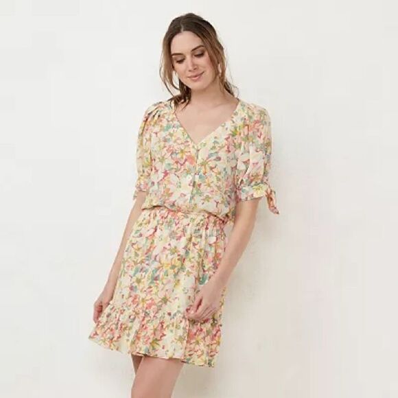 NWT Women's LC Lauren Conrad V-Neck Button Front Top and Skirt Set Floral XL - Picture 1 of 16